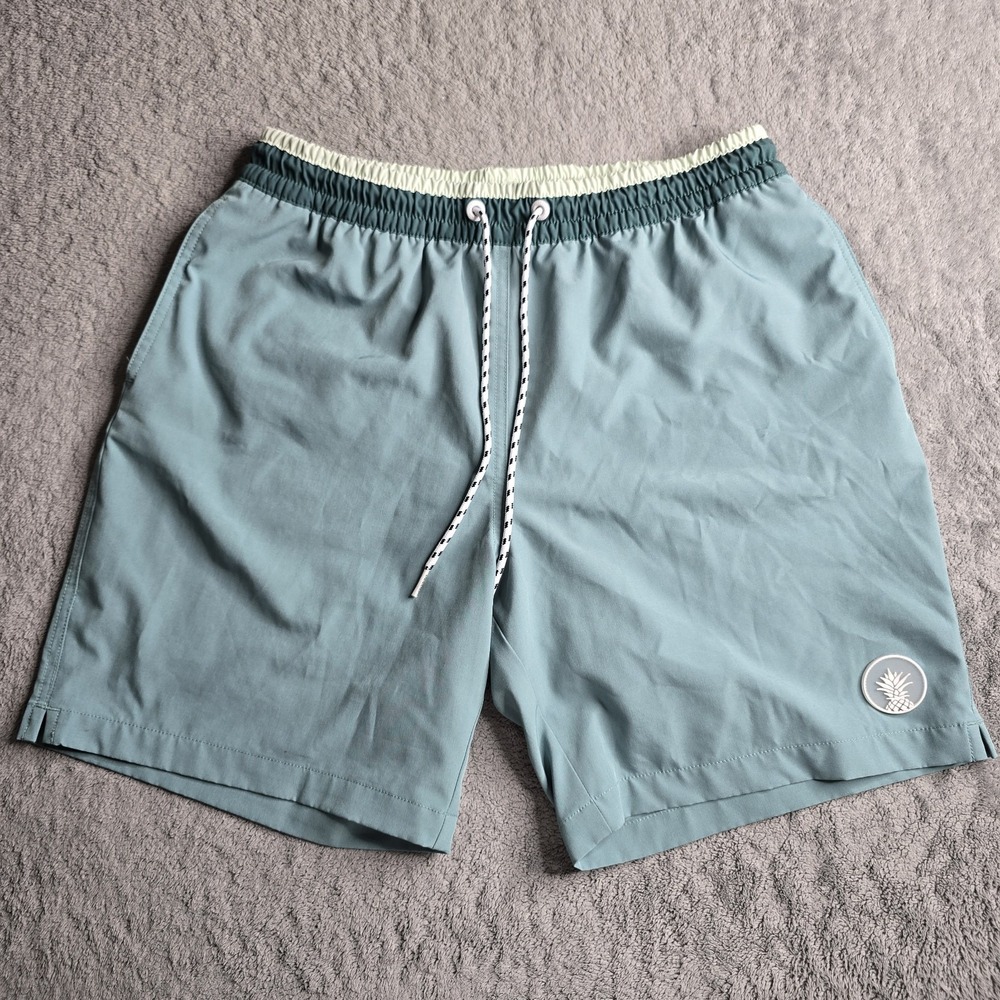Chubbies Swim Trunks Mens Medium Teal Blue 7" Pineapple Patch Lined Drawstring
